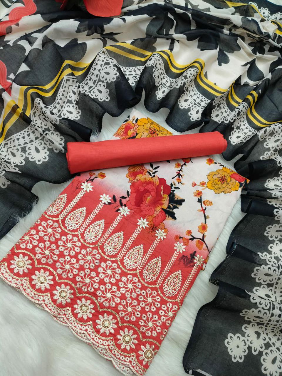 মাসাল কটন থ্রি-পিস – প্রিমিয়াম ঈদ কালেকশন! ?✨ Cotton Three Piece, Embroidery Suit, Floral Digital Print,