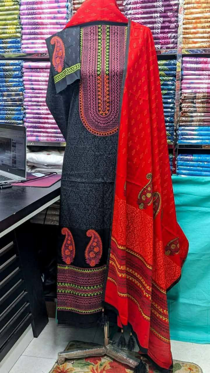 ​? ব্লক প্রিন্ট আনস্টিচ থ্রি-পিস (Premium Collection) ?