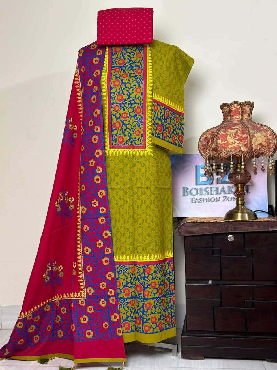 ​? ব্লক প্রিন্ট আনস্টিচ থ্রি-পিস (Premium Collection) ?