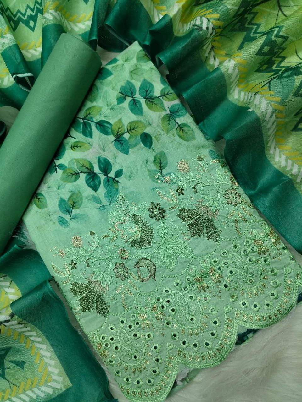 নিউ ঈদ ধামাকা কালেকশন ২০২৬।  Cotton Three Piece, Embroidery Suit, Floral Digital Print,