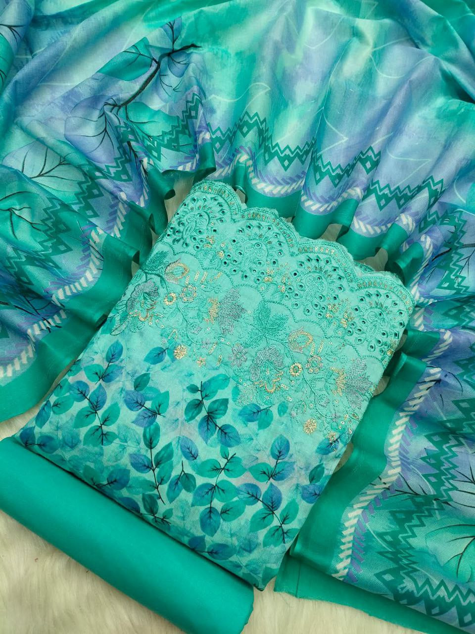 মাসাল কটন থ্রি-পিস – প্রিমিয়াম ঈদ কালেকশন!। Cotton Three Piece, Embroidery Suit, Floral Digital Print,