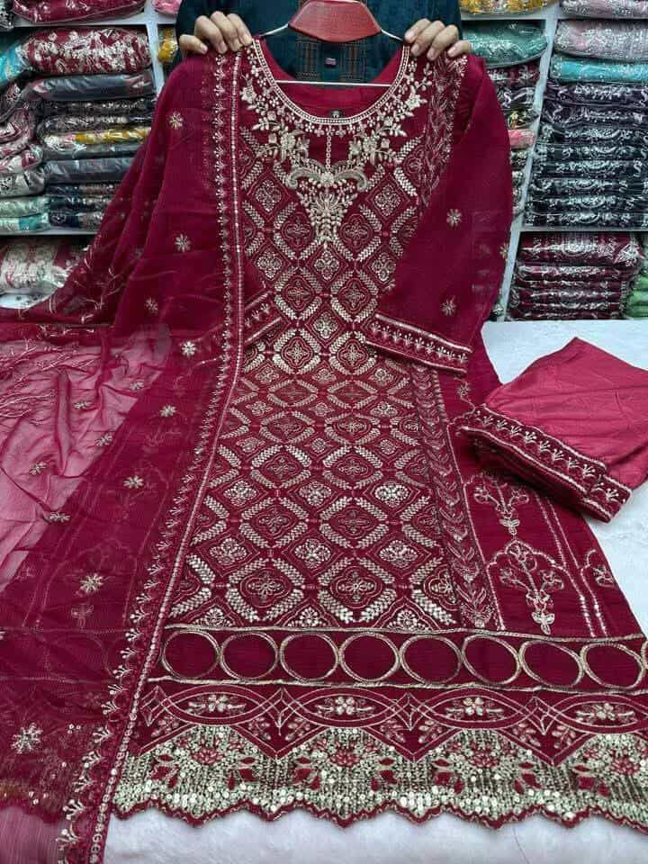 Readymade Indian Weightless Georgette Four-Piece with Heavy Sequenceরেডিমেড ইন্ডিয়ান ওয়েটলেস জর্জেট ফোর-পিস (হেভি এমব্রয়ডারি ও সিকোয়েন্স)।।।