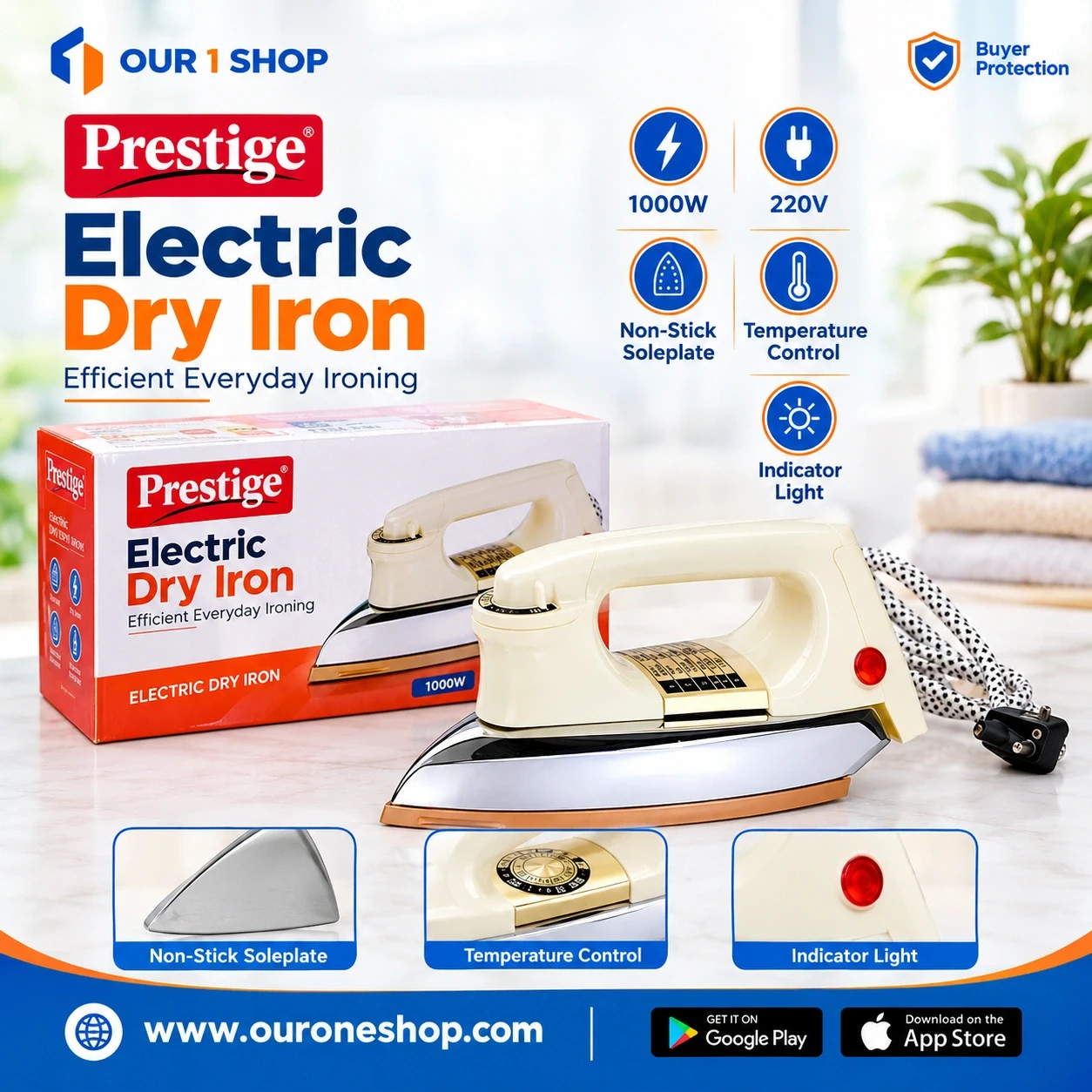 কাপড় ইস্ত্রি Prestige Electric Dry Iron (1000W)!