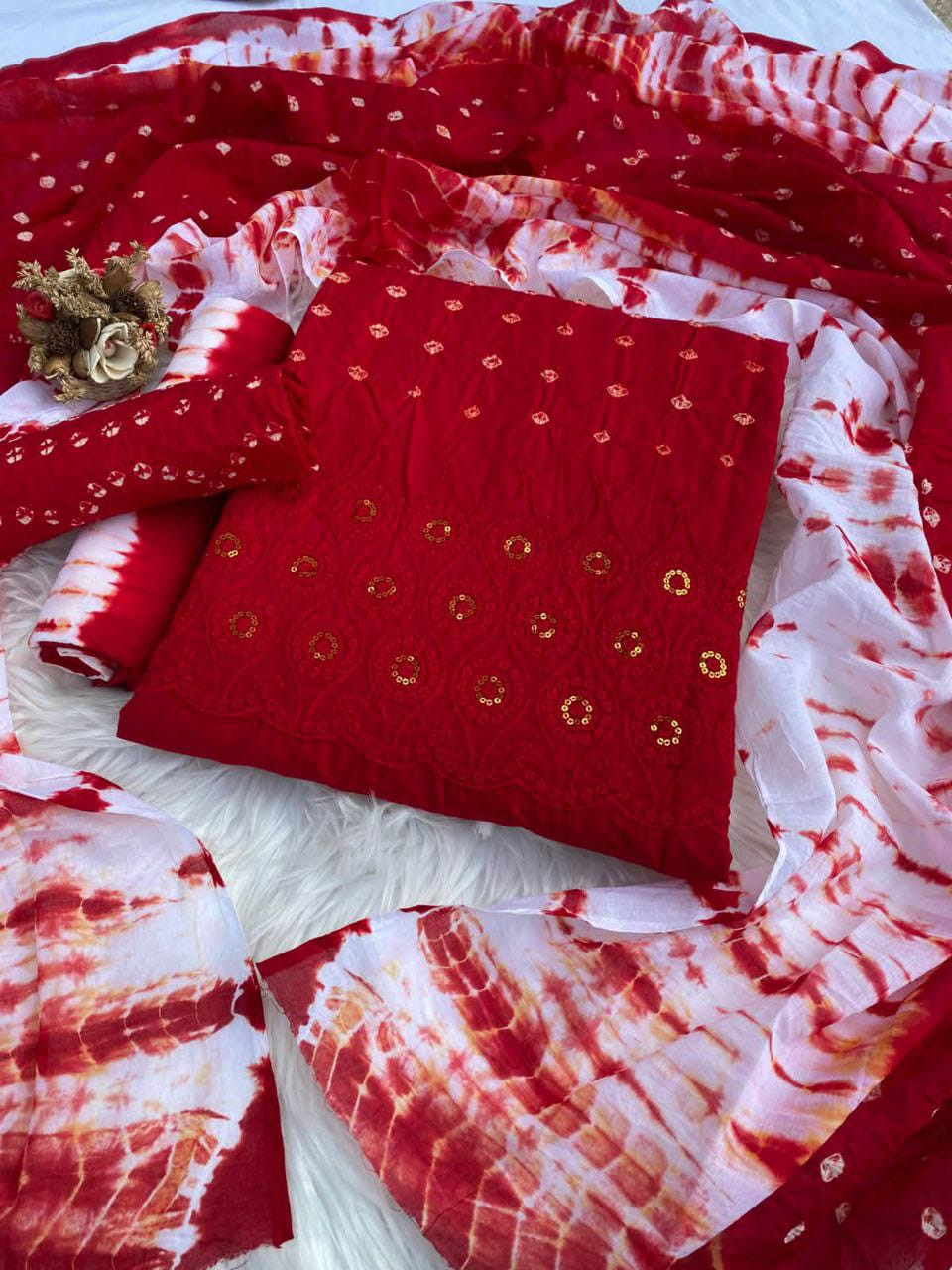 Premium Vegetable Chicken Kari Work Tie-Dye Boutique Three-Piece-প্রিমিয়াম ভেজিটেবল চিকেন কারি কাজ করা টাই-ডাই বুটিকস থ্রি-পিস