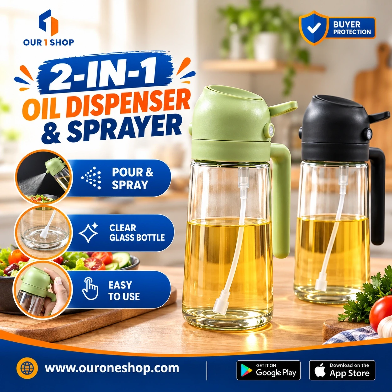 2-in-1 Oil Dispenser & Sprayer Bottle!