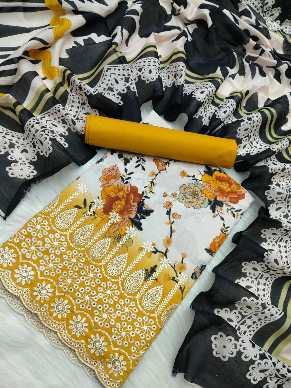 Cotton Three Piece, Embroidery Suit, Floral Digital Print, মাসাল কটন থ্রি-পিস – এক্সক্লুসিভ ঈদ কালেকশন!