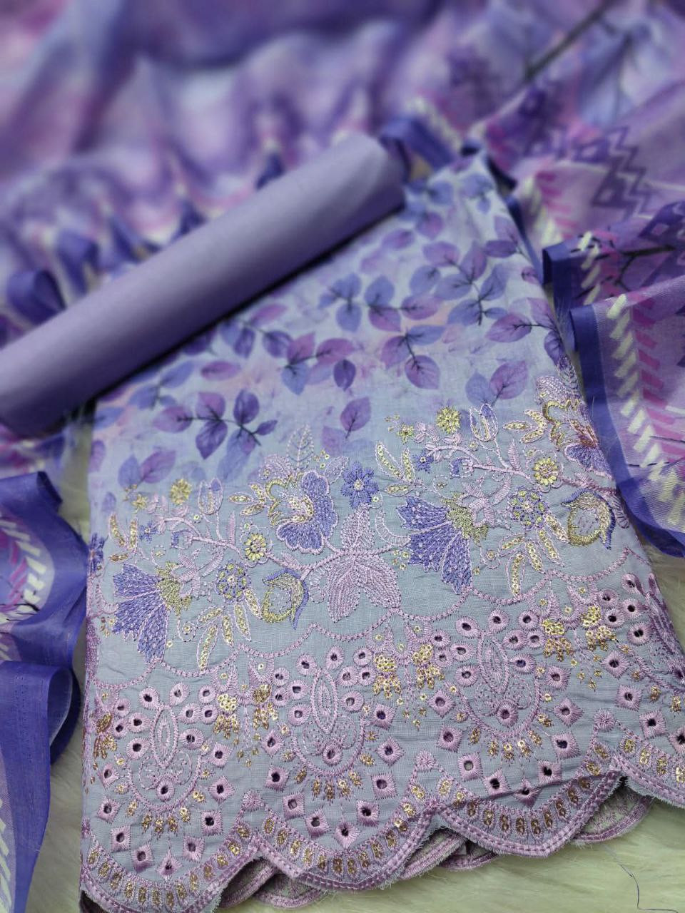 ।  Cotton Three Piece, Embroidery Suit, Floral Digital Print, মাসাল কটন থ্রি-পিস – প্রিমিয়াম ঈদ কালেকশন