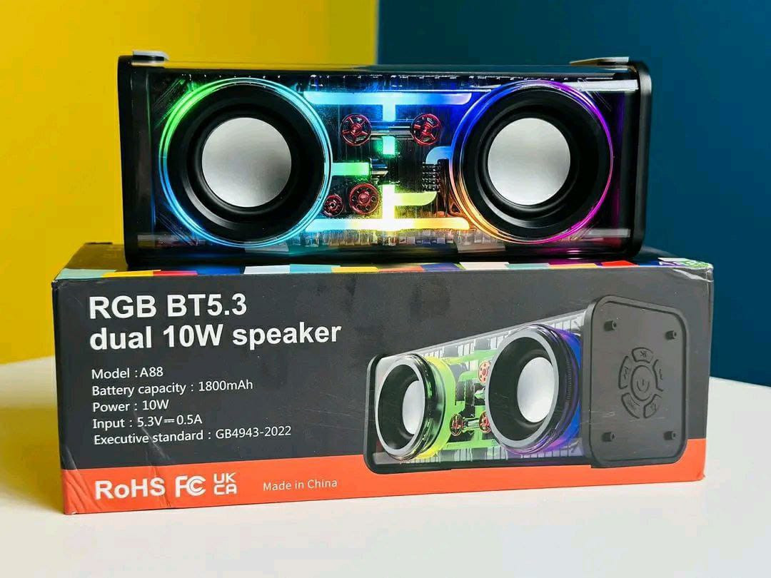 Transparent Mecha RGB Dual 10W Bluetooth Speaker (Model: A88)!