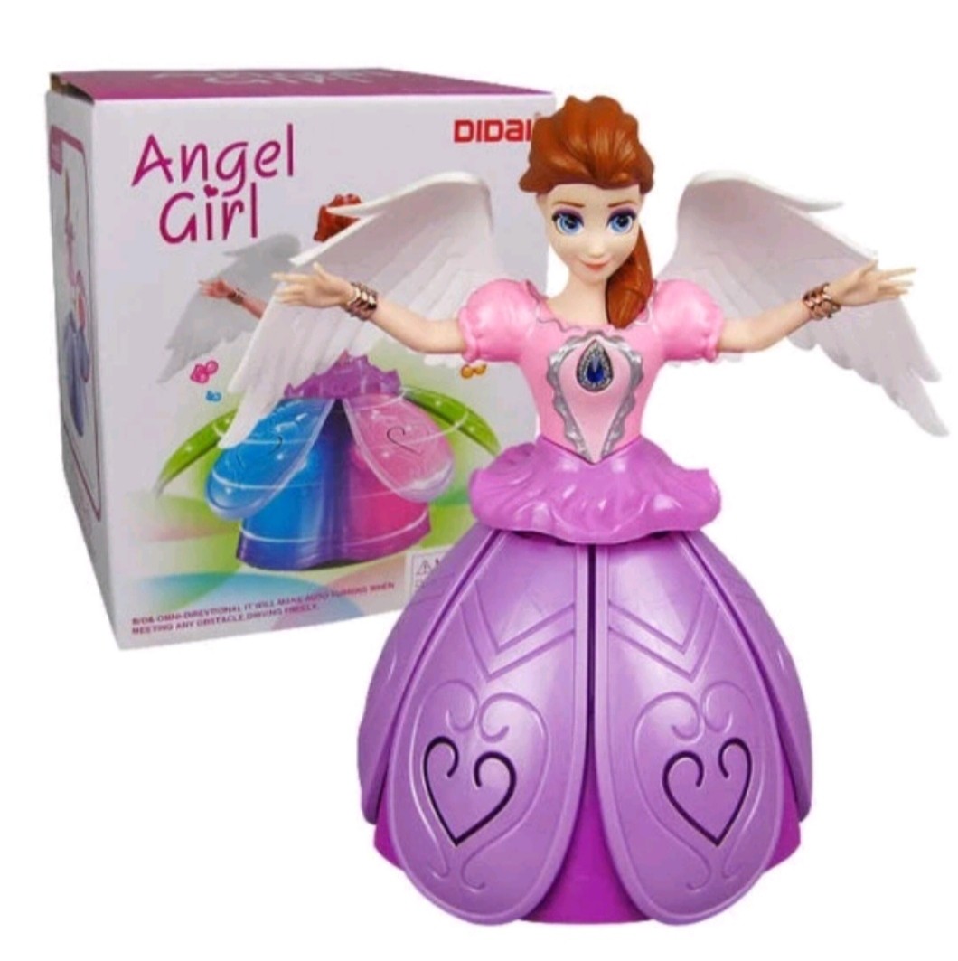 0Battery Operated Dancing Angel Girl Spinning with Bump & Go Action, Flashing Light