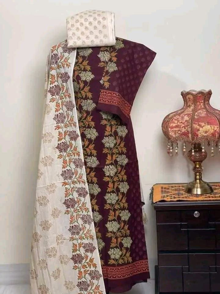 ​? ব্লক প্রিন্ট আনস্টিচ থ্রি-পিস (Premium Collection) ?